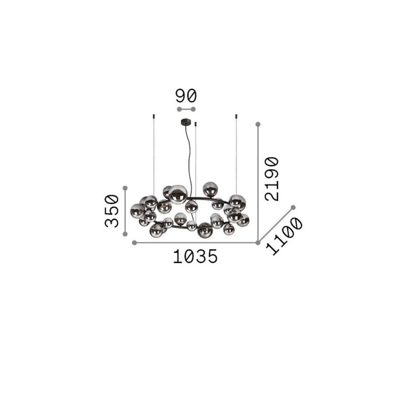 IdealLux-363387 - Perlage - Matt Black 25 Light Centre Fitting with Smoked Glass
