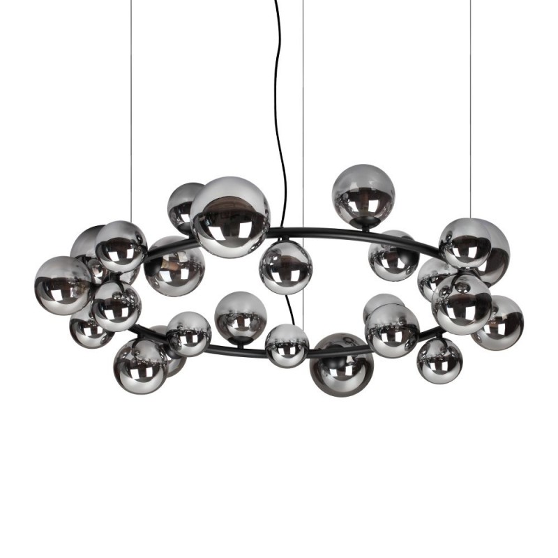 IdealLux-363387 - Perlage - Matt Black 25 Light Centre Fitting with Smoked Glass