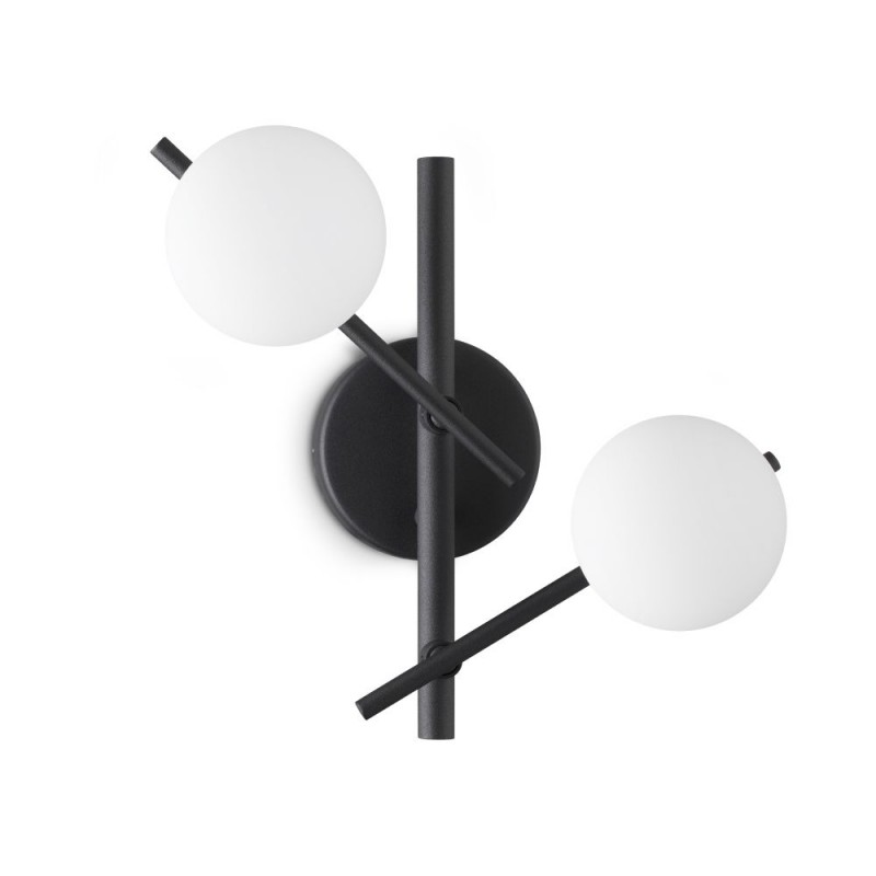 IdealLux-365077 - Atlas - Black 2 Light Wall Lamp with Opal Glasses