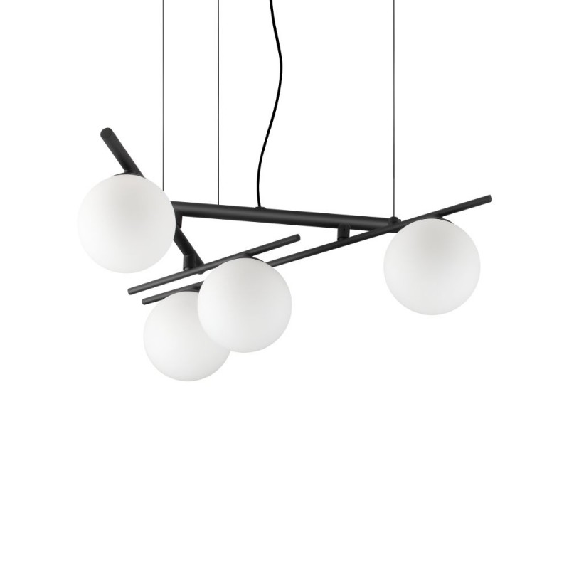 IdealLux-365091 - Atlas - Black 4 Light Pendant with Opal Glasses