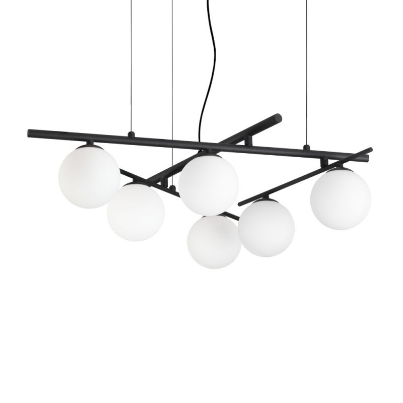 IdealLux-365114 - Atlas - Black 6 Light Pendant with Opal Glasses