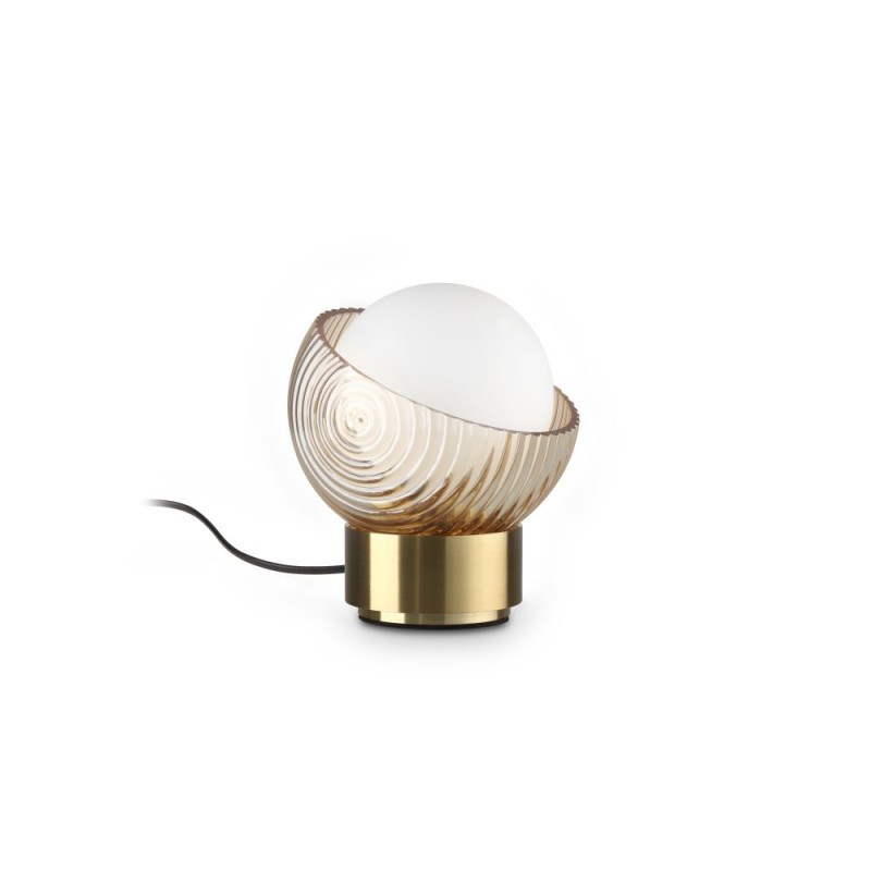 IdealLux-366500 - Bloom - Brass Table Lamp with White & Amber Glass