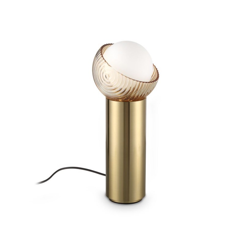 IdealLux-366524 - Bloom - Brass Table Lamp with White & Amber Glass