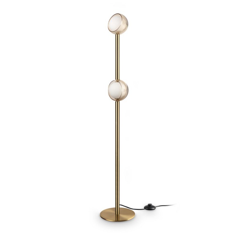 IdealLux-366616 - Bloom - Brass LED Floor Lamp with White & Amber Glass