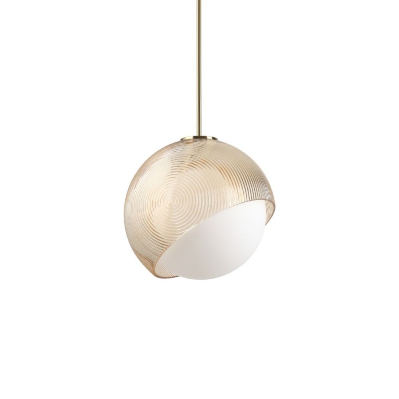 IdealLux-366685 - Bloom - Brass Pendant with White & Amber Glass ∅ 30 cm