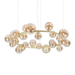 Perlage - Satin Brass 25 Light Centre Fitting with Amber Glasses