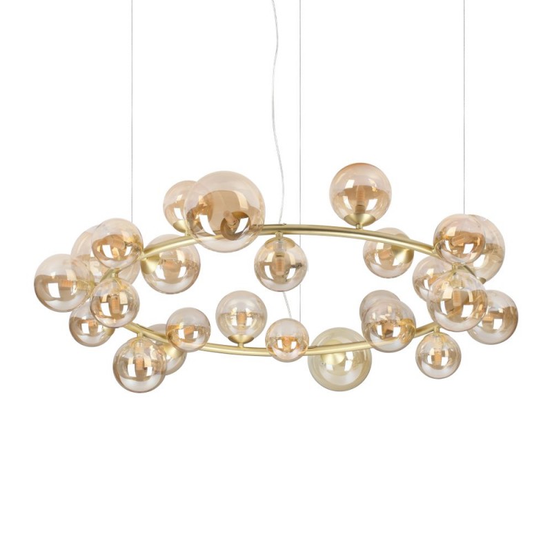 IdealLux-370583 - Perlage - Satin Brass 25 Light Centre Fitting with Amber Glasses