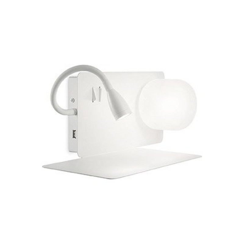 Wall Lights - Book - White Wall Lamp with USB Socket - Left side shelf IdealLux-174792 - Book - White Wall Lamp with USB Socket - Left side shelf