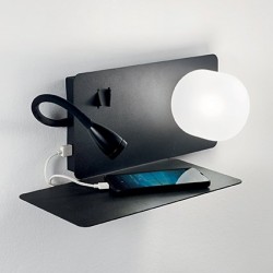 Book - Black Wall Lamp with USB Socket - Right side shelf Book - Black Wall Lamp with USB Socket - Right side shelf