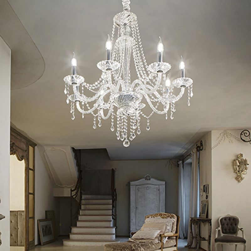 Crystal & Acrylic - Amadeus - Transparent Glass with Crystal 6 Light Chandelier IdealLux-168753 - Amadeus - Transparent Glass with Crystal 6 Light Chandelier
