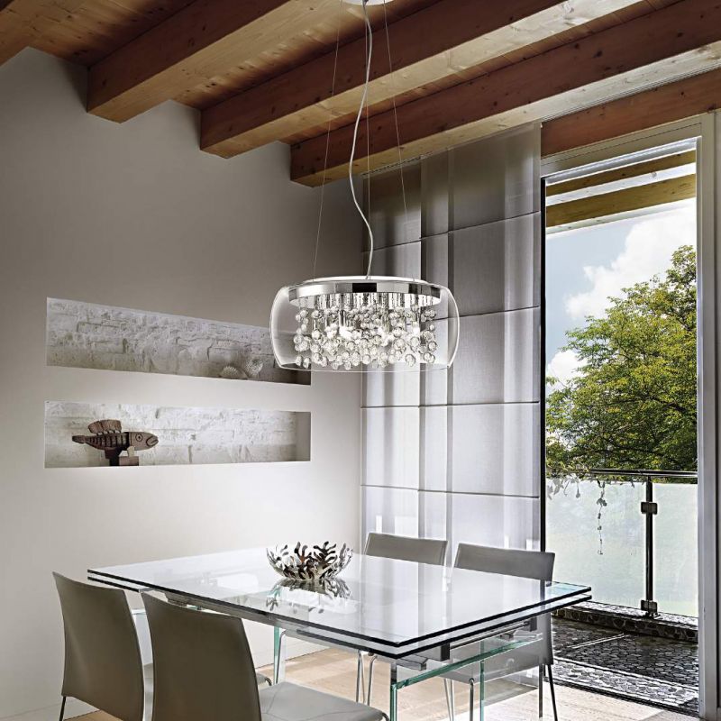 Ceiling Lights - Audi-80 - Clear Glass with Crystal 8 Light Pendant IdealLux-031750 - Audi-80 - Clear Glass with Crystal 8 Light Pendant