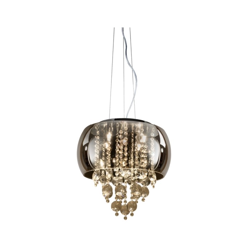Ceiling Lights - Rose - Smoky Glass & Crystal with Chrome 5 Light Pendant Prism-70022-052 - Rose - Smoky Glass & Crystal with Chrome 5 Light Pendant