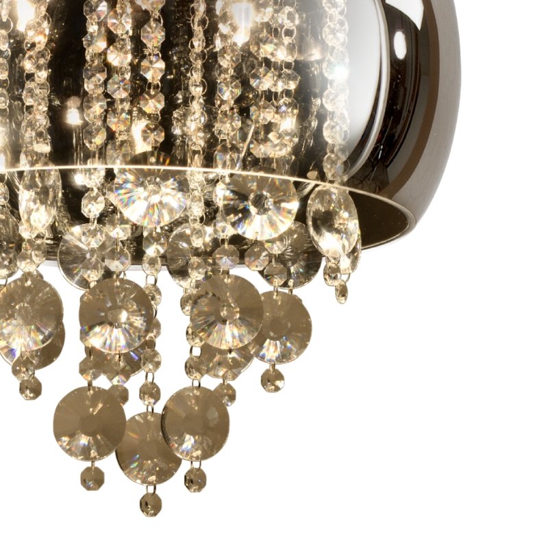 Ceiling Lights - Rose - Smoky Glass & Crystal with Chrome 5 Light Pendant Prism-70022-052 - Rose - Smoky Glass & Crystal with Chrome 5 Light Pendant