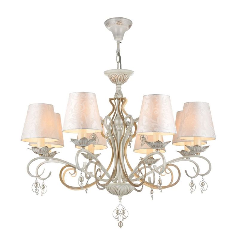 Ceiling Lights - Monile - Pattern White Fabric 6 Light Pendant -White gold Maytoni-ARM004-06-W - Monile - Pattern White Fabric 6 Light Pendant -White gold