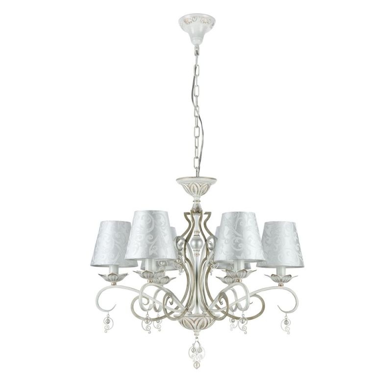 Ceiling Lights - Monile - Pattern White Fabric 6 Light Pendant -White gold Maytoni-ARM004-06-W - Monile - Pattern White Fabric 6 Light Pendant -White gold