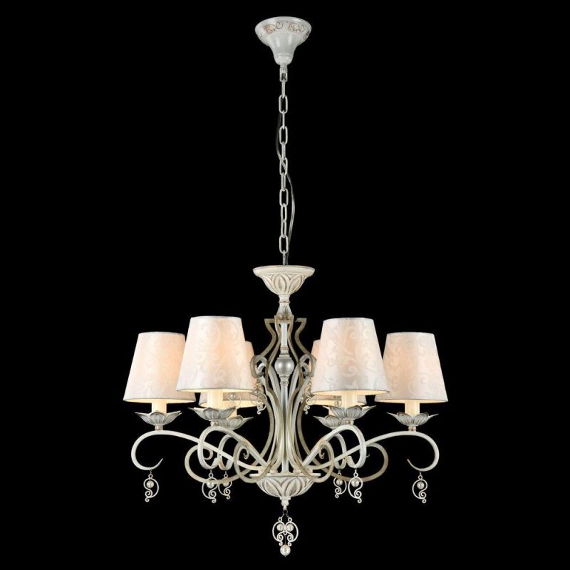 Ceiling Lights - Monile - Pattern White Fabric 6 Light Pendant -White gold Maytoni-ARM004-06-W - Monile - Pattern White Fabric 6 Light Pendant -White gold