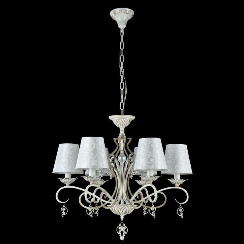 Ceiling Lights - Monile - Pattern White Fabric 6 Light Pendant -White gold Maytoni-ARM004-06-W - Monile - Pattern White Fabric 6 Light Pendant -White gold