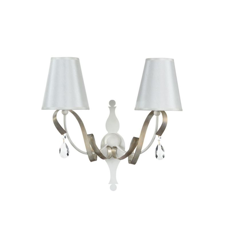 Wall Lights - Intreccio - White Fabric Twin Wall Lamp- Gold Ribbon Maytoni-ARM010-02-W - Intreccio - White Fabric Twin Wall Lamp- Gold Ribbon