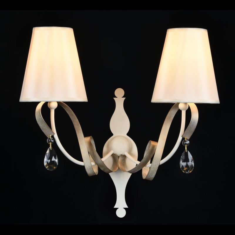Wall Lights - Intreccio - White Fabric Twin Wall Lamp- Gold Ribbon Maytoni-ARM010-02-W - Intreccio - White Fabric Twin Wall Lamp- Gold Ribbon