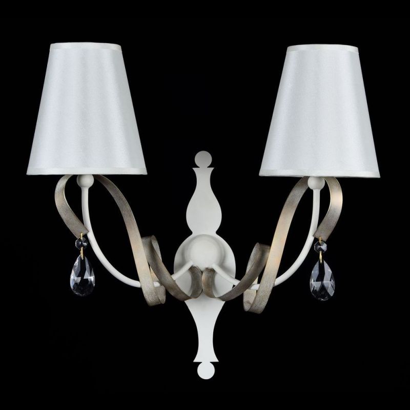Wall Lights - Intreccio - White Fabric Twin Wall Lamp- Gold Ribbon Maytoni-ARM010-02-W - Intreccio - White Fabric Twin Wall Lamp- Gold Ribbon