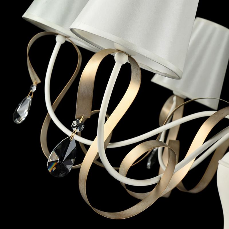 Ceiling Lights - Intreccio - White Fabric 6 Light Pendant- Gold Ribbon Maytoni-ARM010-06-W - Intreccio - White Fabric 6 Light Pendant- Gold Ribbon