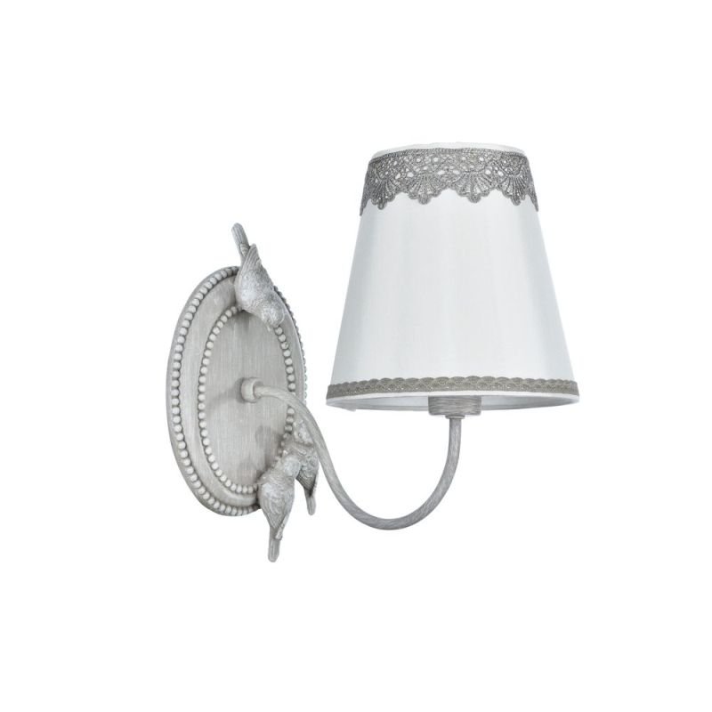 Wall Lights - Bouquet - White Fabric with Lace Wall Lamp - Antique Grey Maytoni-ARM023-01-S - Bouquet - White Fabric with Lace Wall Lamp - Antique Grey