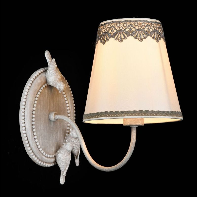 Wall Lights - Bouquet - White Fabric with Lace Wall Lamp - Antique Grey Maytoni-ARM023-01-S - Bouquet - White Fabric with Lace Wall Lamp - Antique Grey