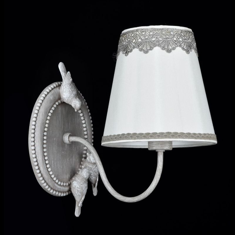 Wall Lights - Bouquet - White Fabric with Lace Wall Lamp - Antique Grey Maytoni-ARM023-01-S - Bouquet - White Fabric with Lace Wall Lamp - Antique Grey