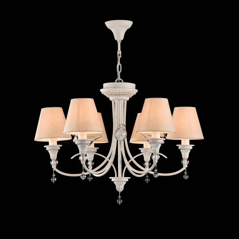 Ceiling Lights - Torino - Beige Fabric 6 Light Pendant -White Antique Maytoni-ARM139-06-W - Torino - Beige Fabric 6 Light Pendant -White Antique