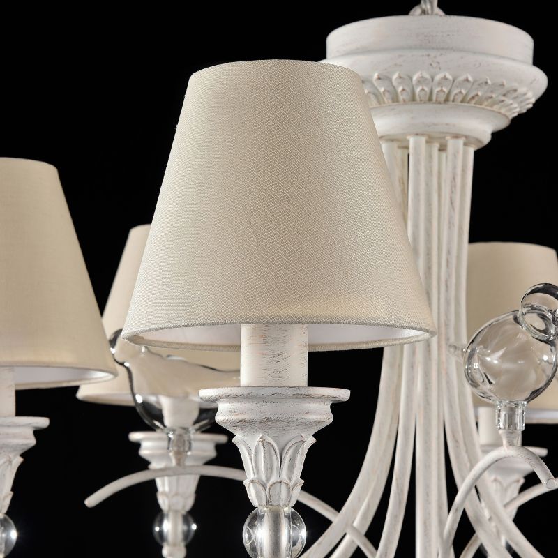 Ceiling Lights - Torino - Beige Fabric 6 Light Pendant -White Antique Maytoni-ARM139-06-W - Torino - Beige Fabric 6 Light Pendant -White Antique