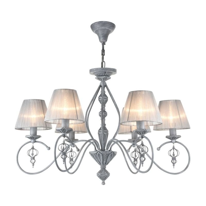 Ceiling Lights - Monsoon - Grey Organza 6 Light Pendant- Antique Grey Maytoni-ARM154-06-S - Monsoon - Grey Organza 6 Light Pendant- Antique Grey