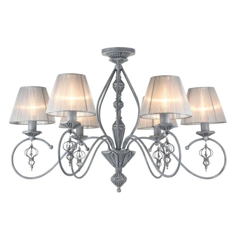 Ceiling Lights - Monsoon - Grey Organza 6 Light Pendant- Antique Grey Maytoni-ARM154-06-S - Monsoon - Grey Organza 6 Light Pendant- Antique Grey