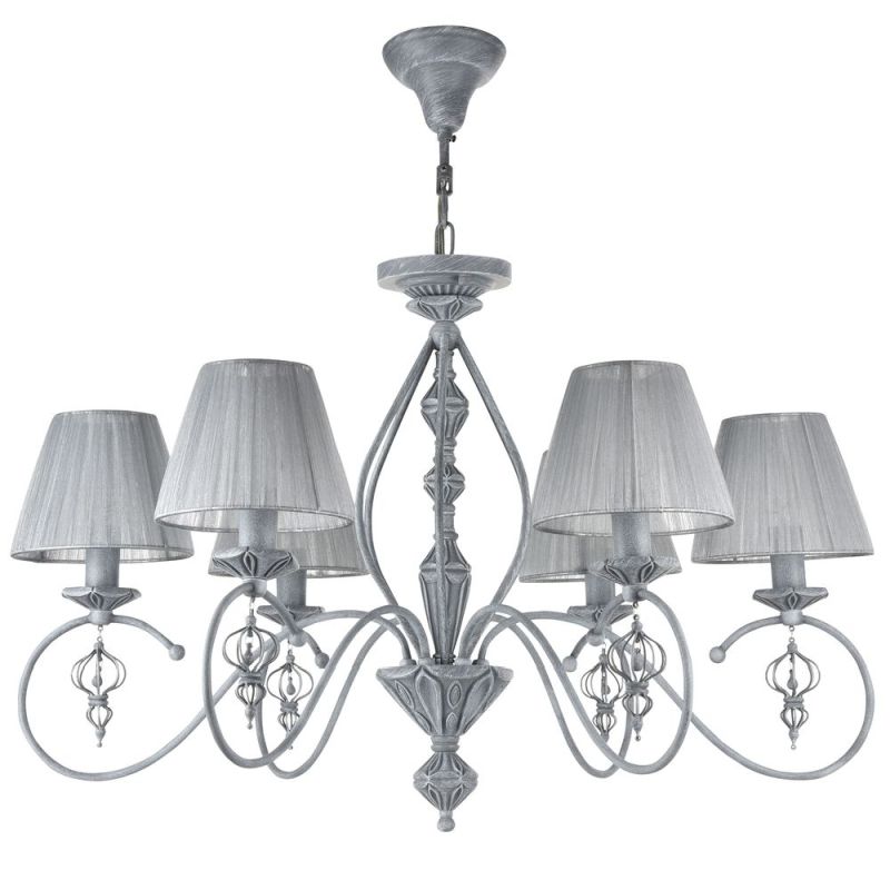 Ceiling Lights - Monsoon - Grey Organza 6 Light Pendant- Antique Grey Maytoni-ARM154-06-S - Monsoon - Grey Organza 6 Light Pendant- Antique Grey