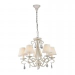 Brionia - Cream Gold 5 Light Pendant with White Shade & Crystal