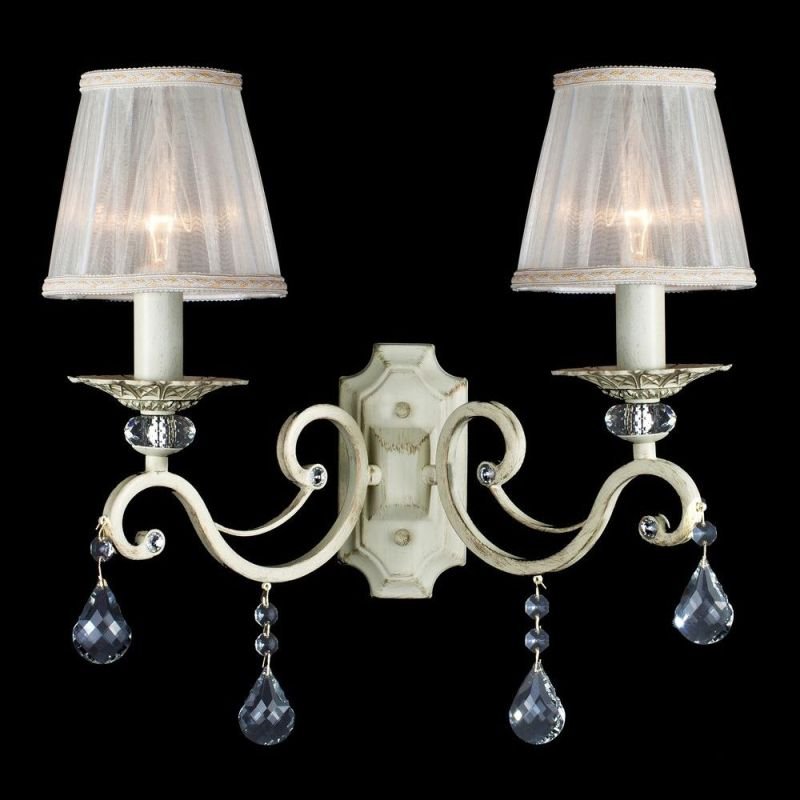 Wall Lights - Grace - White Fabric Wall lamp - Crystal Maytoni-ARM247-02-G - Grace - White Fabric Wall lamp - Crystal