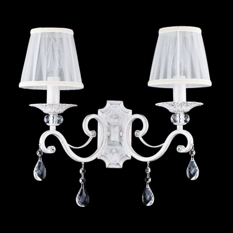 Wall Lights - Grace - White Fabric Wall lamp - Crystal Maytoni-ARM247-02-G - Grace - White Fabric Wall lamp - Crystal