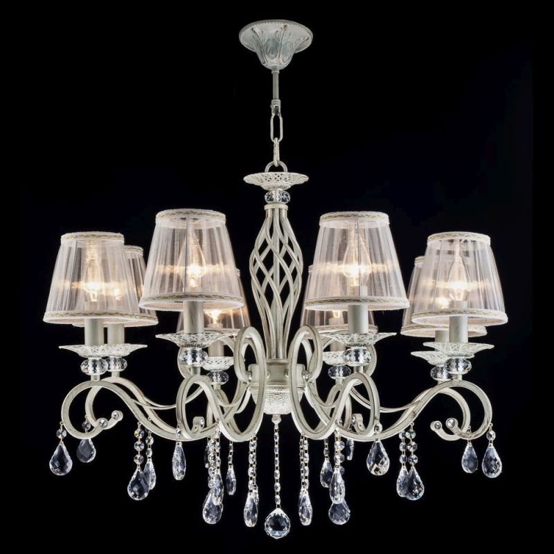 Ceiling Lights - Grace - White Fabric 8 Light Centre Fitting - Crystal Maytoni-ARM247-08-G - Grace - White Fabric 8 Light Centre Fitting - Crystal