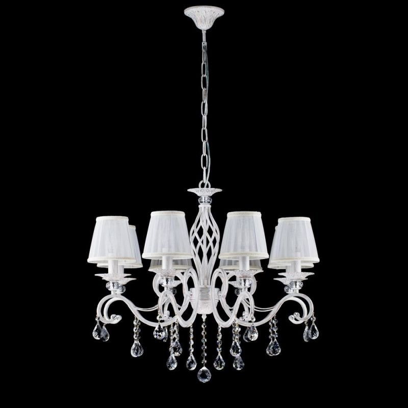 Ceiling Lights - Grace - White Fabric 8 Light Centre Fitting - Crystal Maytoni-ARM247-08-G - Grace - White Fabric 8 Light Centre Fitting - Crystal
