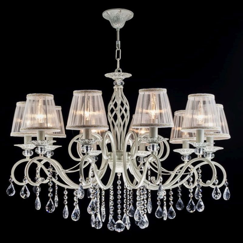 Ceiling Lights - Grace - White Fabric 10 light Centre Fitting - Crystal Maytoni-ARM247-10-G - Grace - White Fabric 10 light Centre Fitting - Crystal