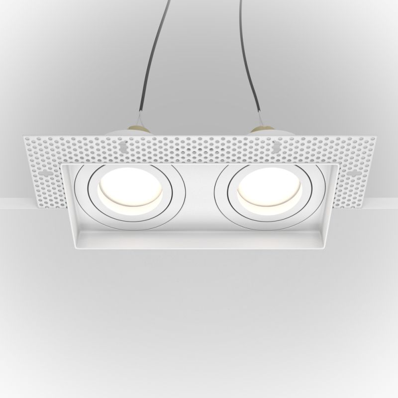 Maytoni-DL003-02-W - Atom - Adjustable White 2 Light Plaster-in Recessed Downlight