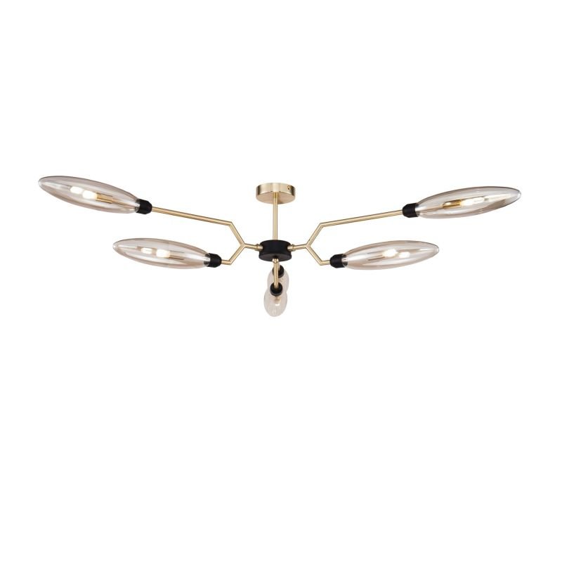 Ceiling Lights - Ventura - Amber Glass with Gold & Black 6 Light Semi-Flush Maytoni-MOD012CL-06G - Ventura - Amber Glass with Gold & Black 6 Light Semi-Flush