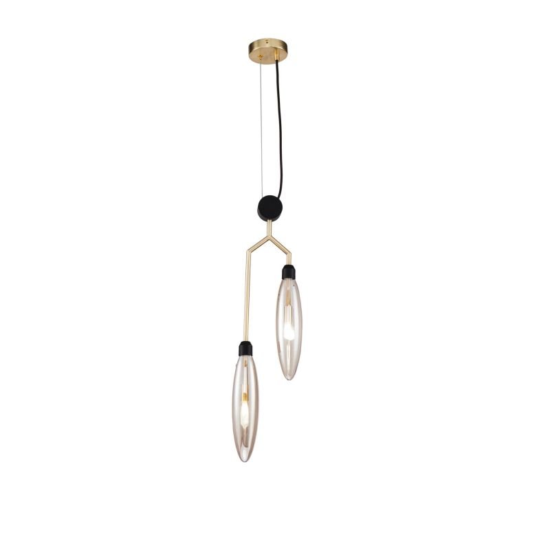 Ceiling Lights - Ventura - Amber Glass with Gold & Black 2 Light Pendant Maytoni-MOD012PL-02G - Ventura - Amber Glass with Gold & Black 2 Light Pendant