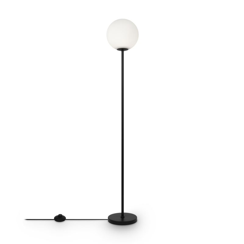 Maytoni-MOD013FL-01B - Ring - White Glass Ball & Black Floor Lamp