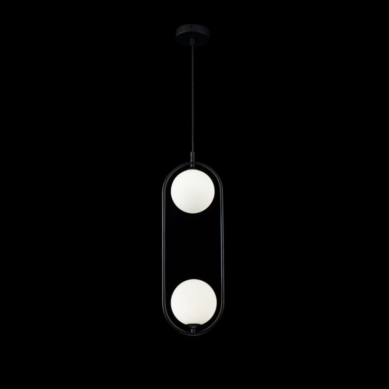 Maytoni-MOD013PL-02B - Ring - Black 2 Light Pendant with White Glass