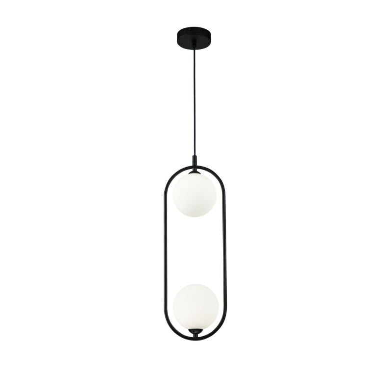 Maytoni-MOD013PL-02B - Ring - Black 2 Light Pendant with White Glass