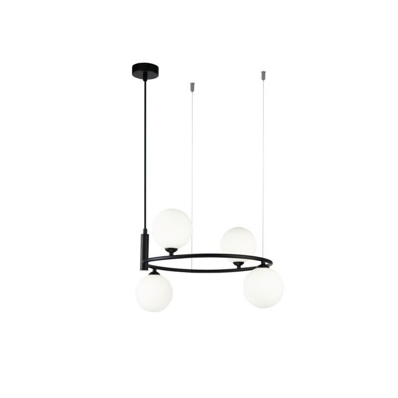 Maytoni-MOD013PL-04B - Ring - White Glass Ball & Black 4 Light Centre Fitting