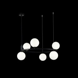 Ring - Black 6 Light Centre Fitting with White Glass Ring - Black 6 Light Centre Fitting with White Glass