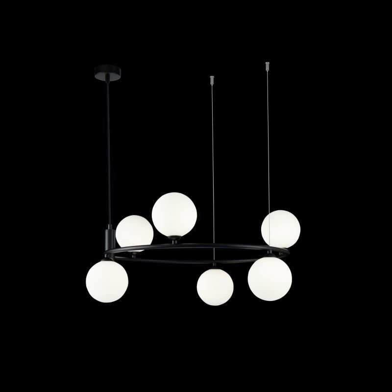 Maytoni-MOD013PL-06B - Ring - White Glass Ball & Black 6 Light Centre Fitting
