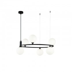 Ring - Black 6 Light Centre Fitting with White Glass Ring - Black 6 Light Centre Fitting with White Glass