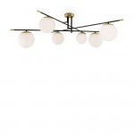 Nostalgia - Black & Gold 6 Light Ceiling Lamp with White Glass
